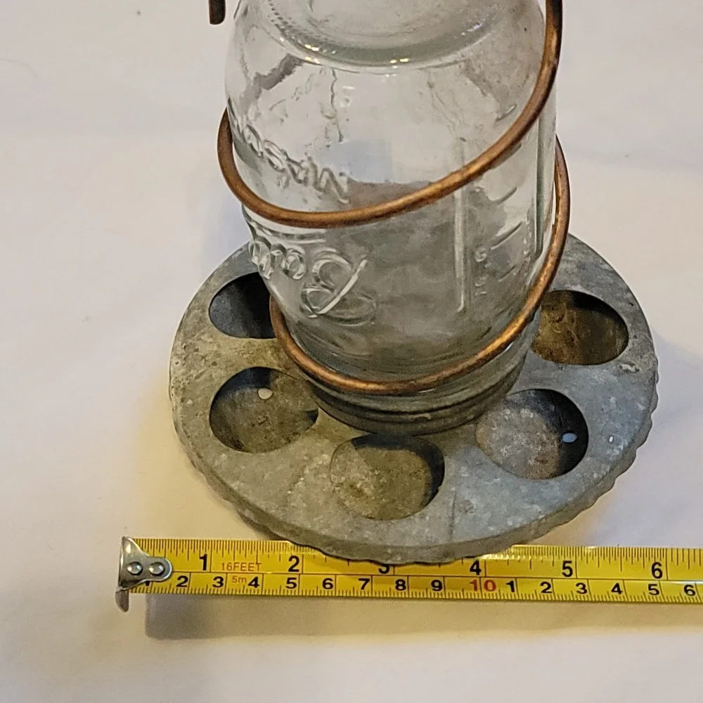 Vintage Ball Mason Jar Chicken Small Animal Metal Feeder w/Copper Hanger Rustic